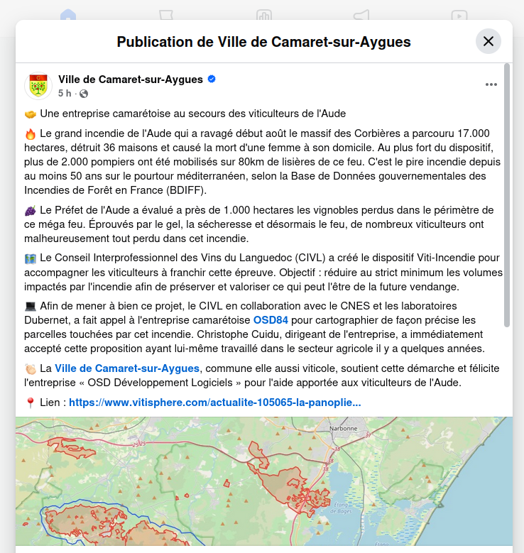 post de la mairie sur facebook